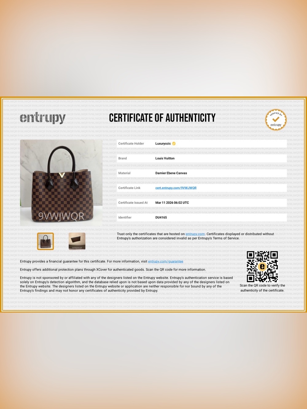 Louis Vuitton Kensington Damier Ebene Tote - Picture 10 of 10